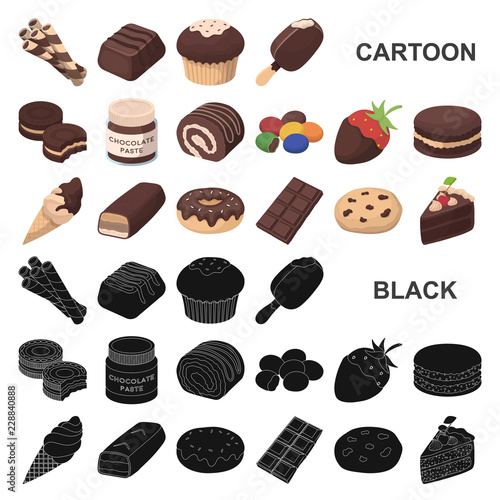 Chocolate Dessert cartoon icons in set collection for design. Chocolate and Sweets vector symbol stock web illustration.