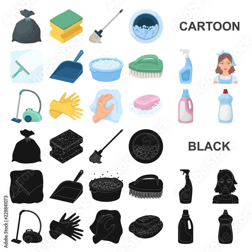 Cleaning and maid cartoon icons in set collection for design. Equipment for cleaning vector symbol stock web illustration.