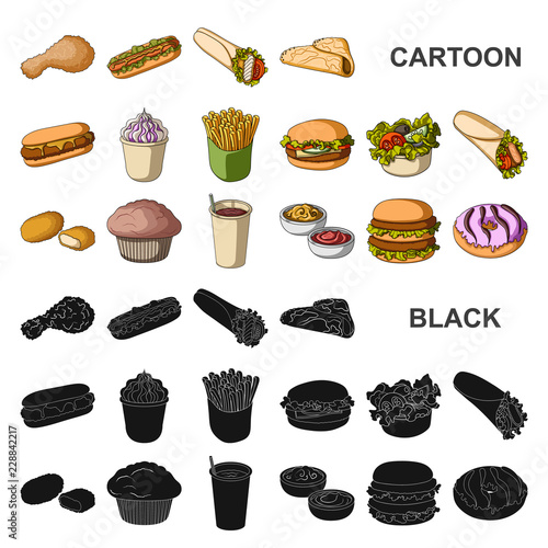 Fast food cartoon icons in set collection for design.Food from semi-finished products vector symbol stock web illustration.