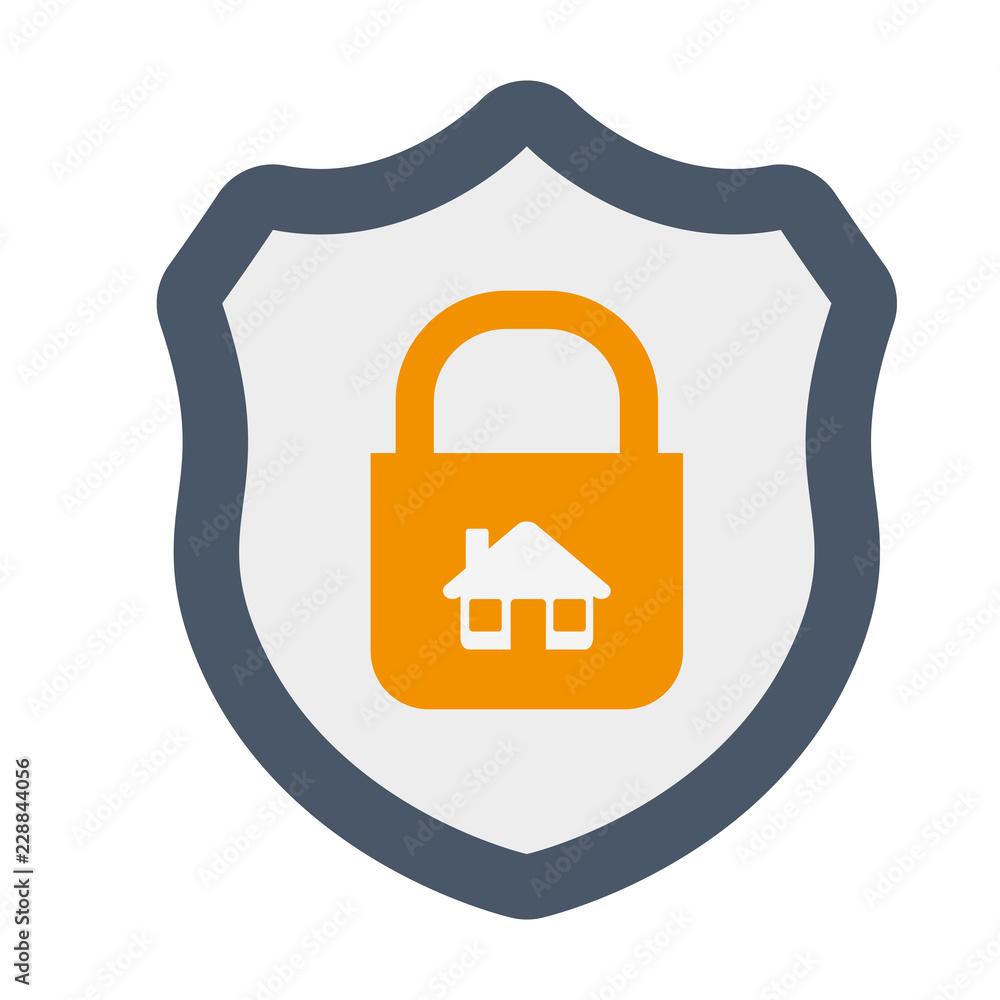 shield with secure padlock and house shield with secure padlock and house