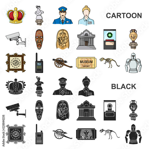 Museum and gallery cartoon icons in set collection for design. Storage and exhibition of showpiece vector symbol stock web illustration.