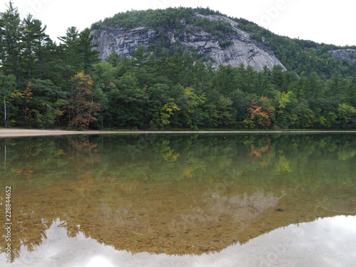 Tannen und Reflektion im Wasser am Echo Lake, New Hampshire