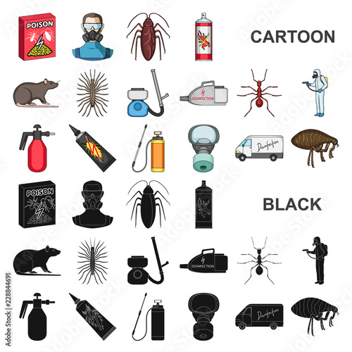 Pest, poison, personnel and equipment cartoon icons in set collection for design. Pest control service vector symbol stock web illustration.