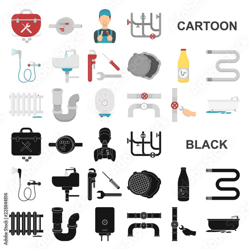 Plumbing, fitting cartoon icons in set collection for design. Equipment and tools vector symbol stock web illustration.
