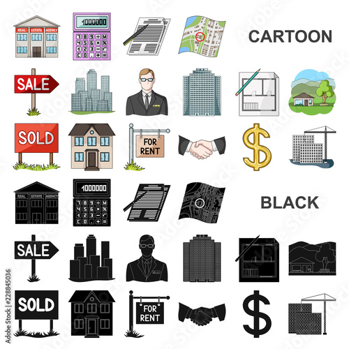 Realtor, agency cartoon icons in set collection for design. Buying and selling real estate vector symbol stock web illustration. photo