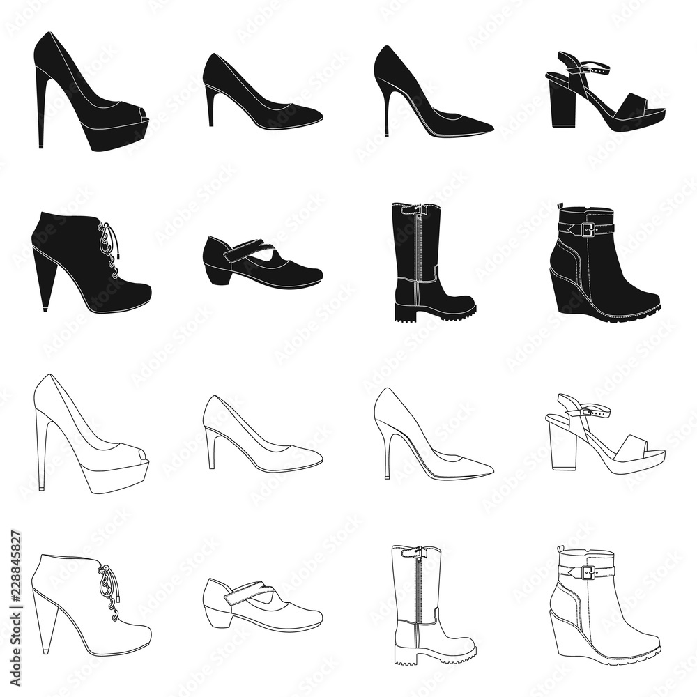 Vector design of footwear and woman logo. Set of footwear and foot stock vector illustration.
