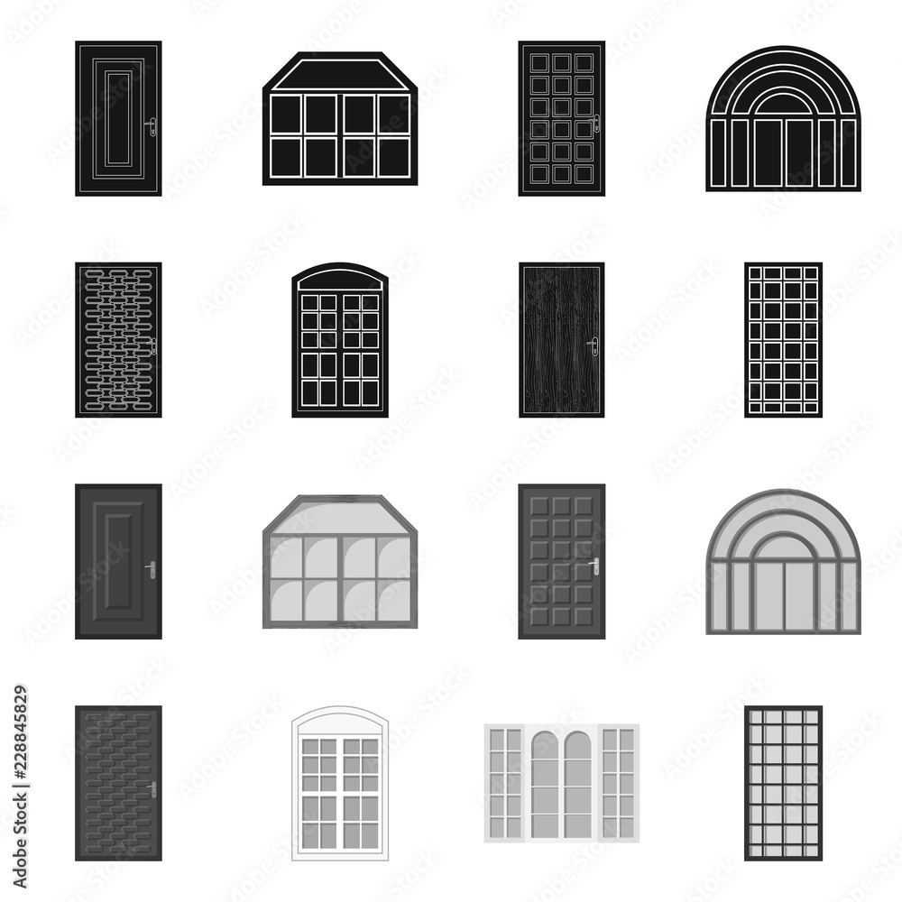 Vector design of door and front icon. Collection of door and wooden stock symbol for web.