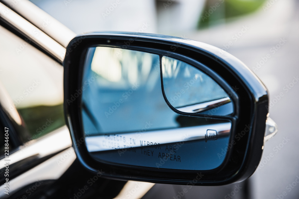 Car double mirror with informational text