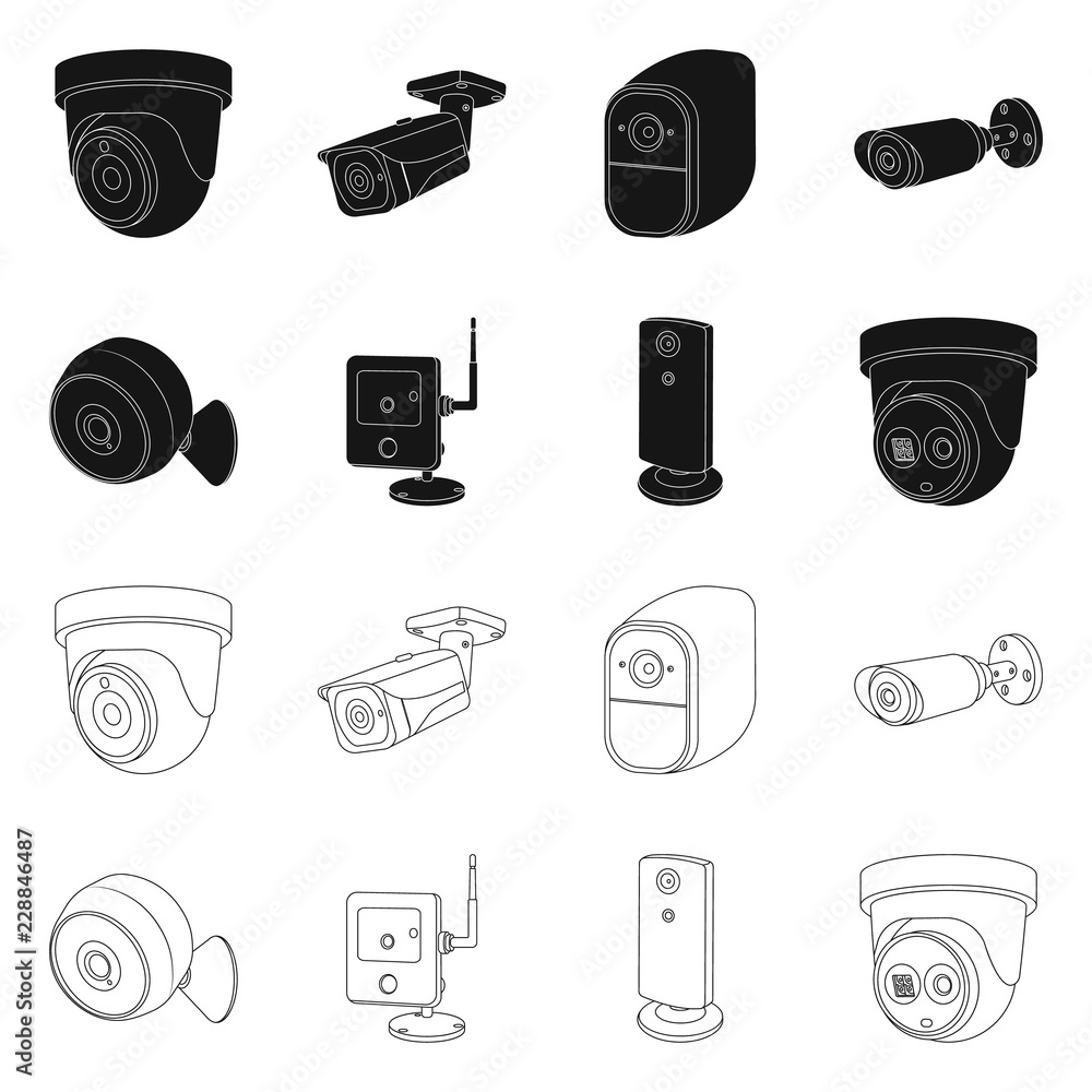 Vector illustration of cctv and camera sign. Collection of cctv and system stock vector illustration. Vector illustration of cctv and camera sign. Collection of cctv and system stock vector illustration.