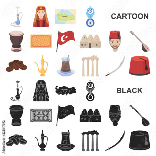 Turkey country cartoon icons in set collection for design.Travel and attractions vector symbol stock web illustration.