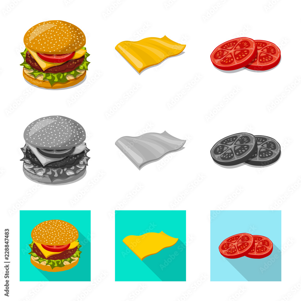 Isolated object of burger and sandwich icon. Set of burger and slice stock vector illustration.