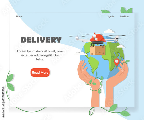 Drone delivery website homepage vector design template