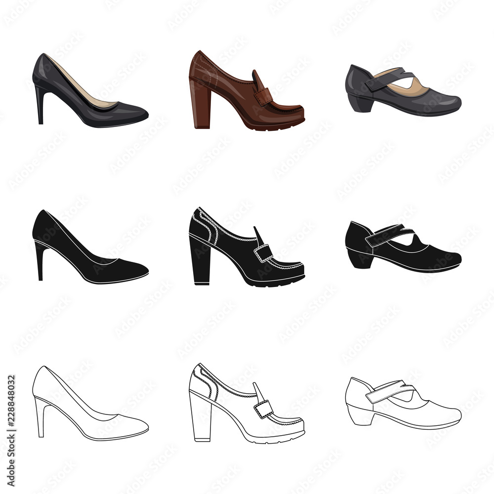 Isolated object of footwear and woman symbol. Set of footwear and foot vector icon for stock. Isolated object of footwear and woman symbol. Set of footwear and foot vector icon for stock.