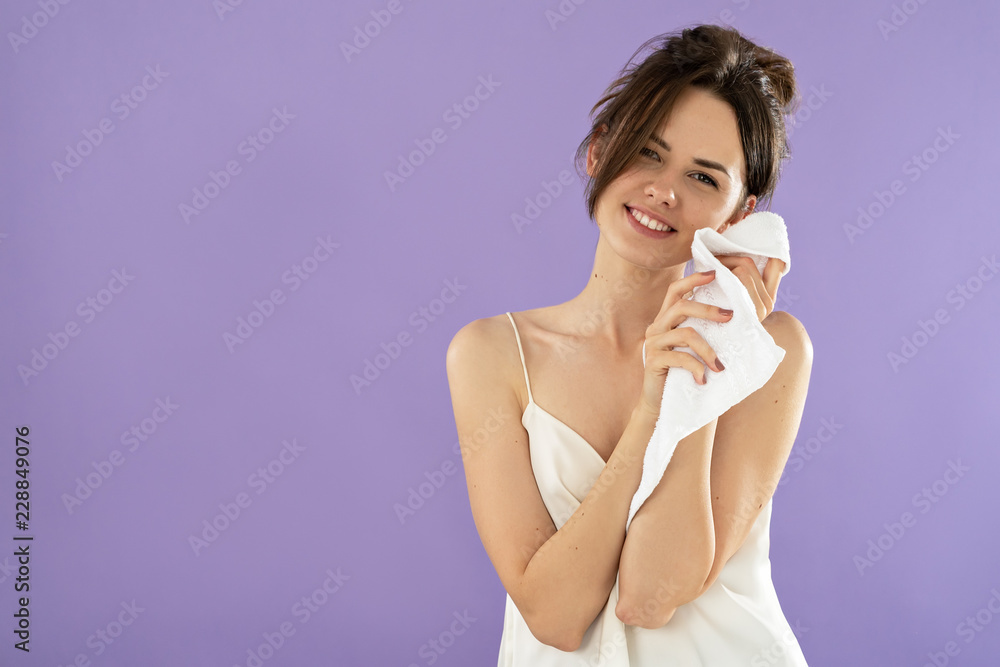 portrait beautiful young woman holding a towel portrait beautiful young woman holding a towel