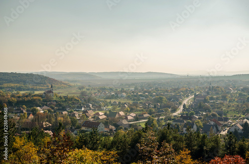 Autumn landscape of an European village from above