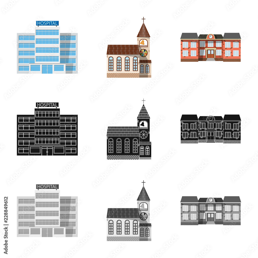 Isolated object of building and front symbol. Collection of building and roof vector icon for stock.
