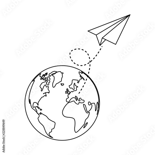 world planet earth with paper airplane