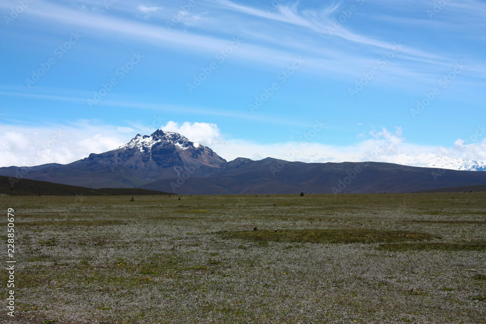 Chimborazo volcano with clear blue sky in Ecuador.