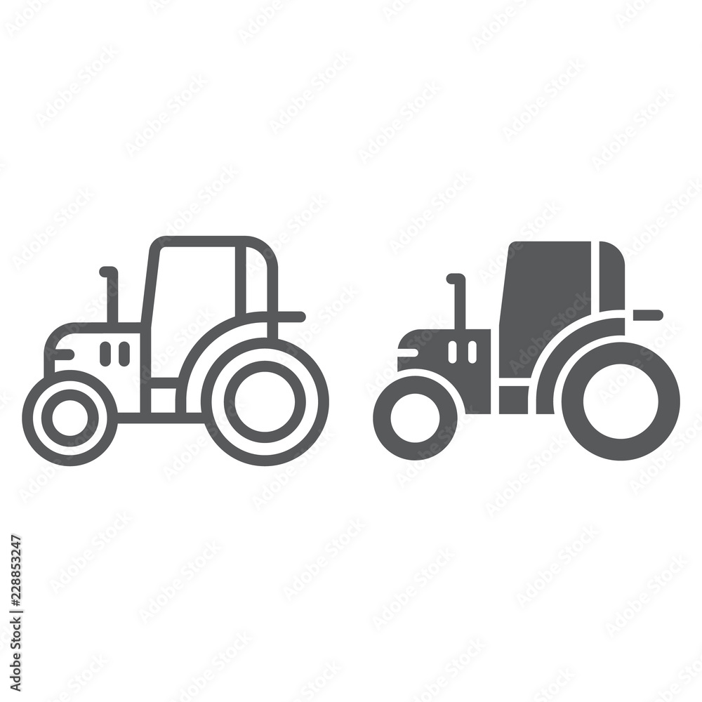 Tractor line and glyph icon, farm and agriculture, vehicle sign, vector graphics, a linear pattern on a white background.