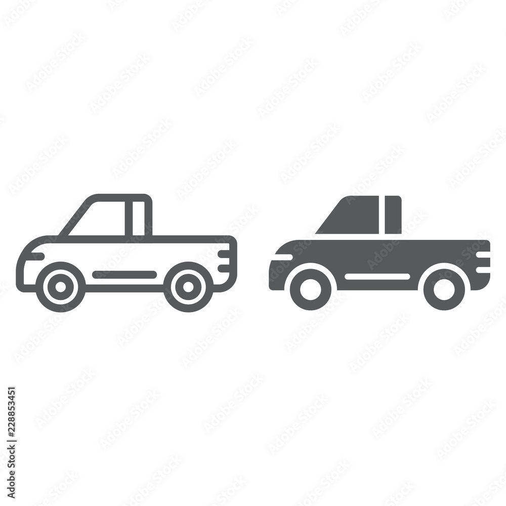 Pickup line and glyph icon, van and auto, car sign, vector graphics, a linear pattern on a white background.