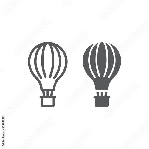 Hot air balloon line and glyph icon, airship and flight, aerostat sign, vector graphics, a linear pattern on a white background.