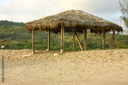 Small shelter on a beach in Ecuador.