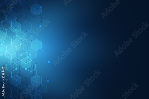 Molecular structure and chemical elements. Abstract molecules background. Science and digital technology concept. Vector illustration for scientific or technological design.