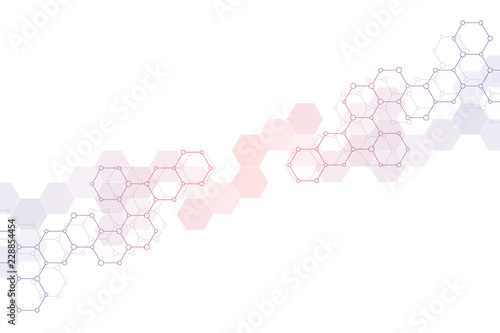 Molecular structure and chemical elements. Abstract molecules background. Science and digital technology concept. Vector illustration for scientific or technological design.