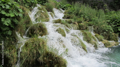 At the lake with waterfalls