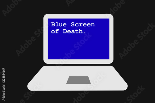 Blue Screen of Death. Operating system is not working on the computer after error and collapse of software. Problem, trouble and breakdown of laptop. Vector illustration