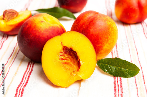 Fresh peach on a table top view