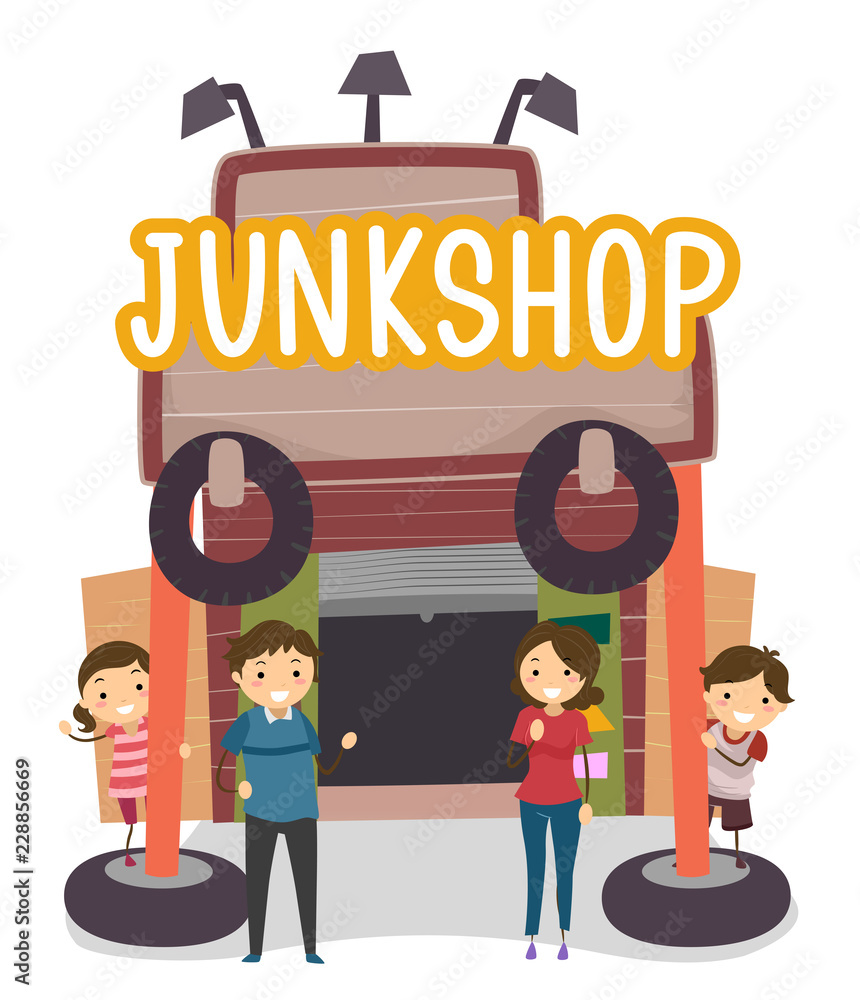 Stickman Family Junk Shop Business Illustration Stock Vector Adobe Stock