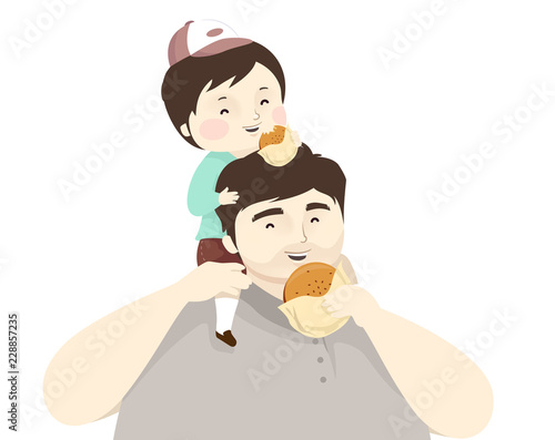 Kid Boy Father Burger Illus...