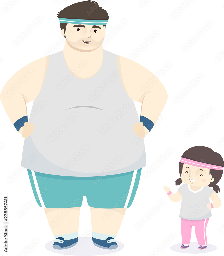 Kid Girl Father Exercise Outfit Illustration