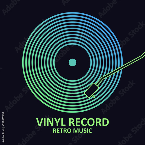 Vinyl record. Music poster with vinyl disc. Design for musical cover or logo. Vector illustration.