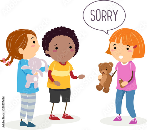 Stickman Kids Broken Toy Sorry Illustration
