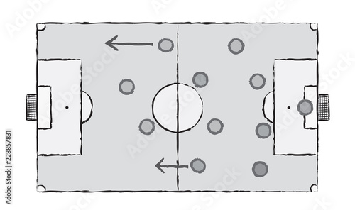 Football stadium or Soccer field. Sport vector cartoon in doodle style. Strategy formation 4-4-2.