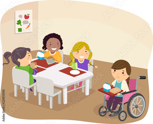 Stickman Kids Laugh Wheelchair Illustration