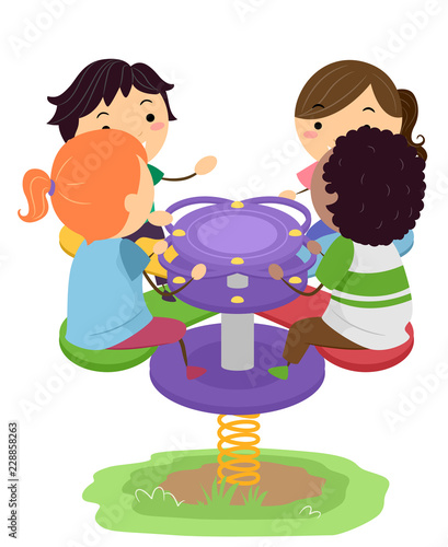 Stickman Kids Play Four Way Rocker Illustration