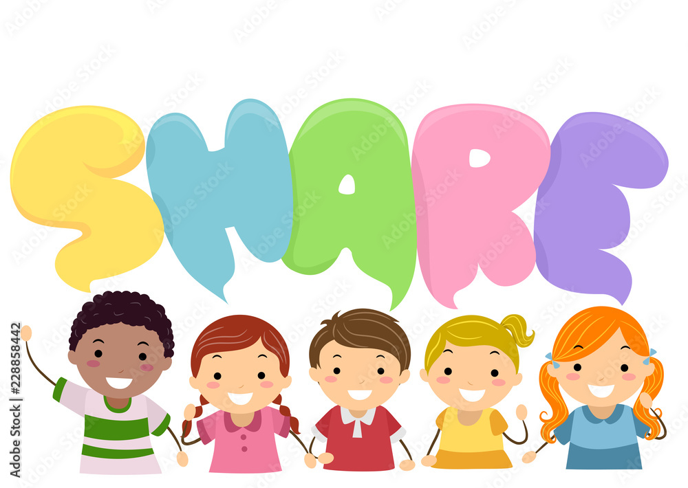 Stickman Kids Share Speech Bubbles Stickman Kids Share Speech Bubbles