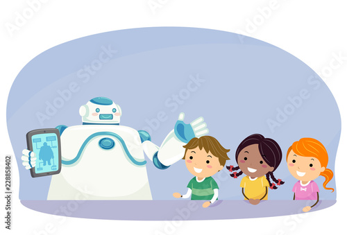 Stickman Kids Robot Explain...