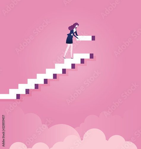 Business concept of growth, success with businesswoman building steps for his corporate career