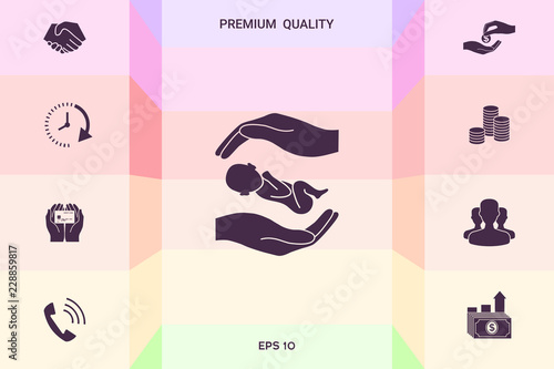 Hands holding baby . Graphic elements for your design