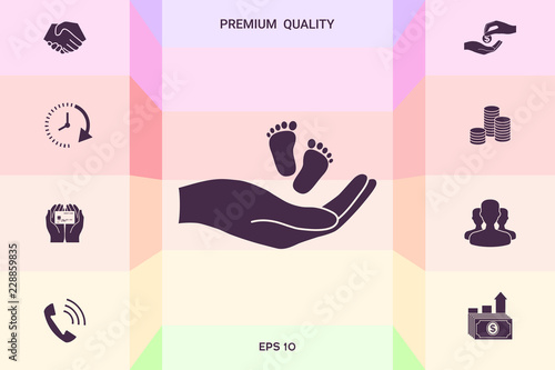 Hands holding baby foot . Graphic elements for your design
