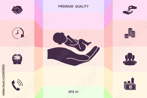 Hands holding baby, protect . Graphic elements for your design