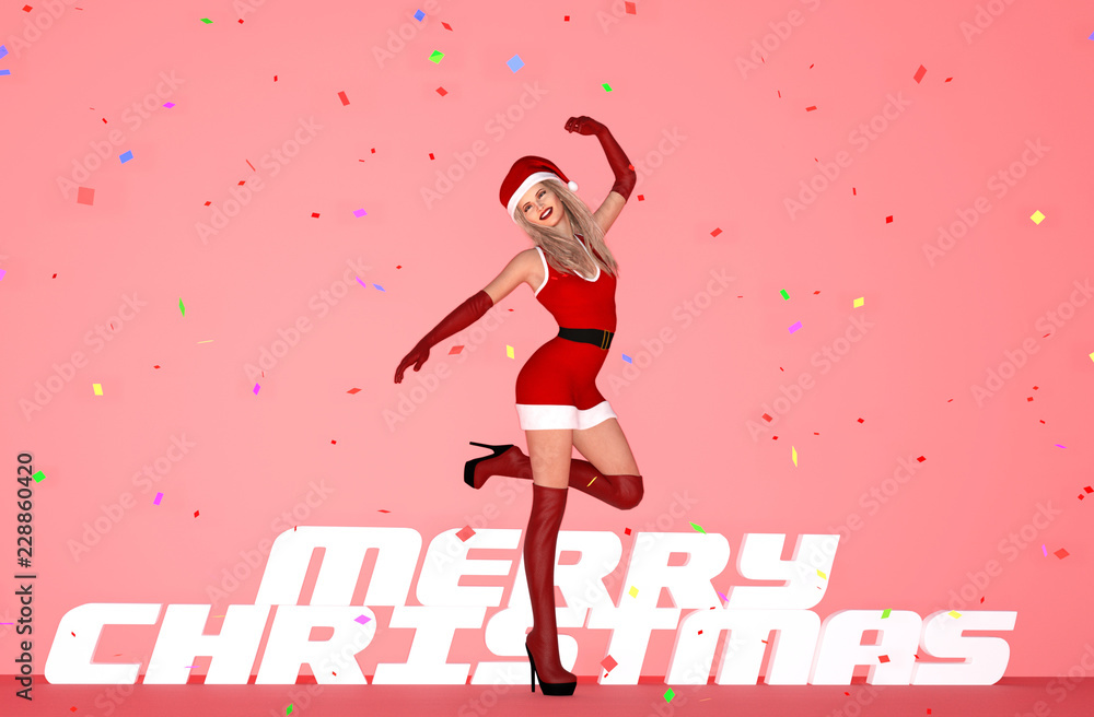 Happy woman in christmas outfit enjoying holidays season,3d rendering