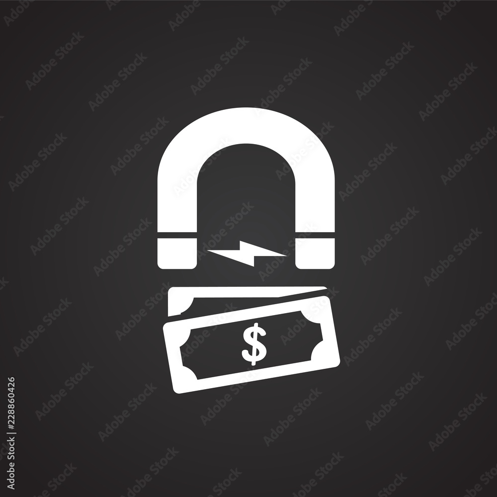 Money magnet dollar on black background icon Money magnet dollar on black background icon
