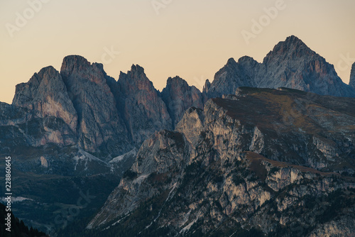 Monte Stevia und Geislerspitzen bei Sonnenuntergang in den Südtiroler Dolomiten photo