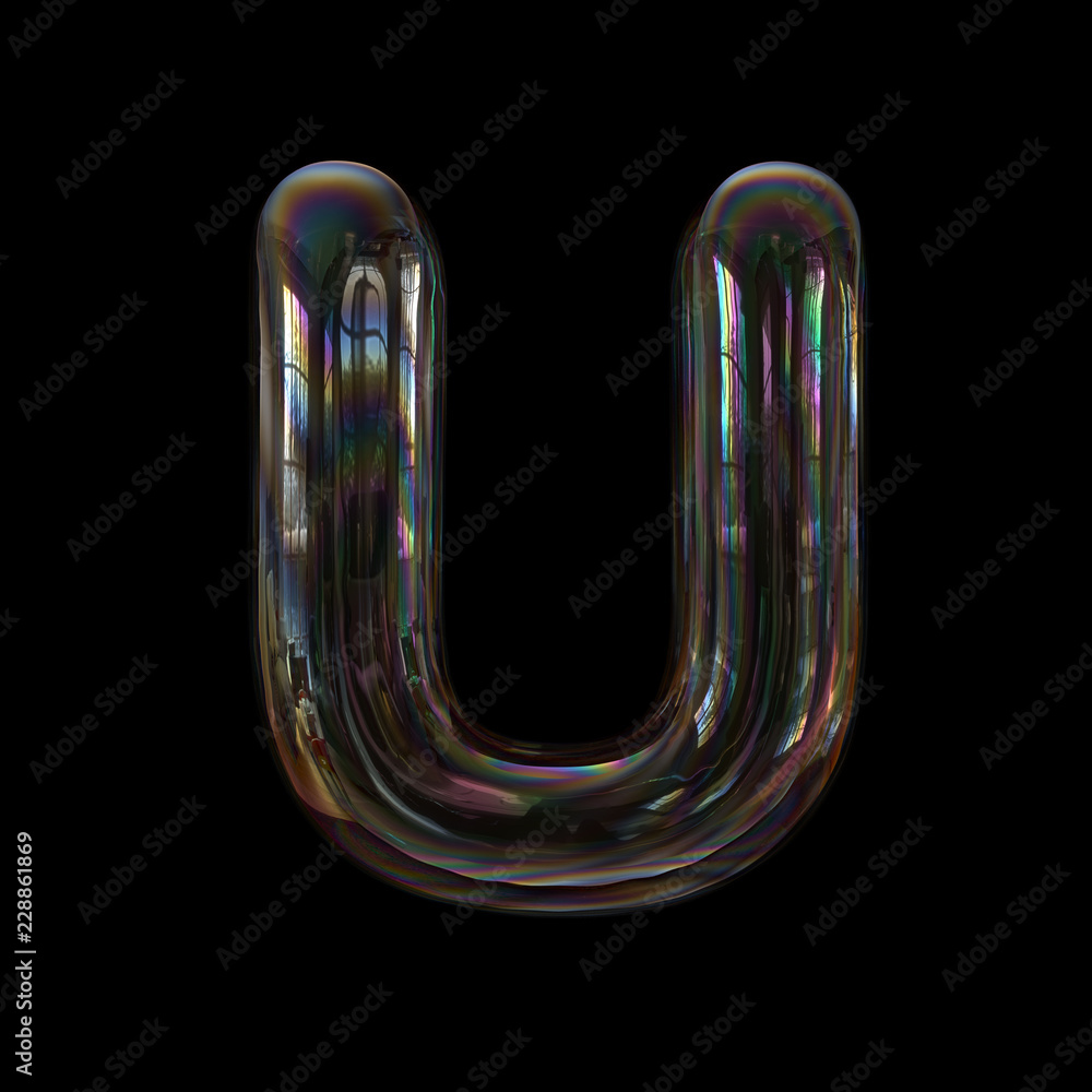Soap bubble letter U - Capital 3d transparent font - childhood, imagination or fragility concept Soap bubble letter U - Capital 3d transparent font - childhood, imagination or fragility concept