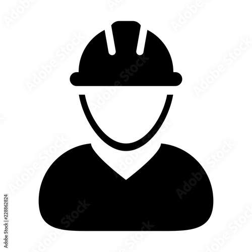 Supervisor icon vector male construction worker person profile avatar with hardhat helmet in glyph pictogram illustration